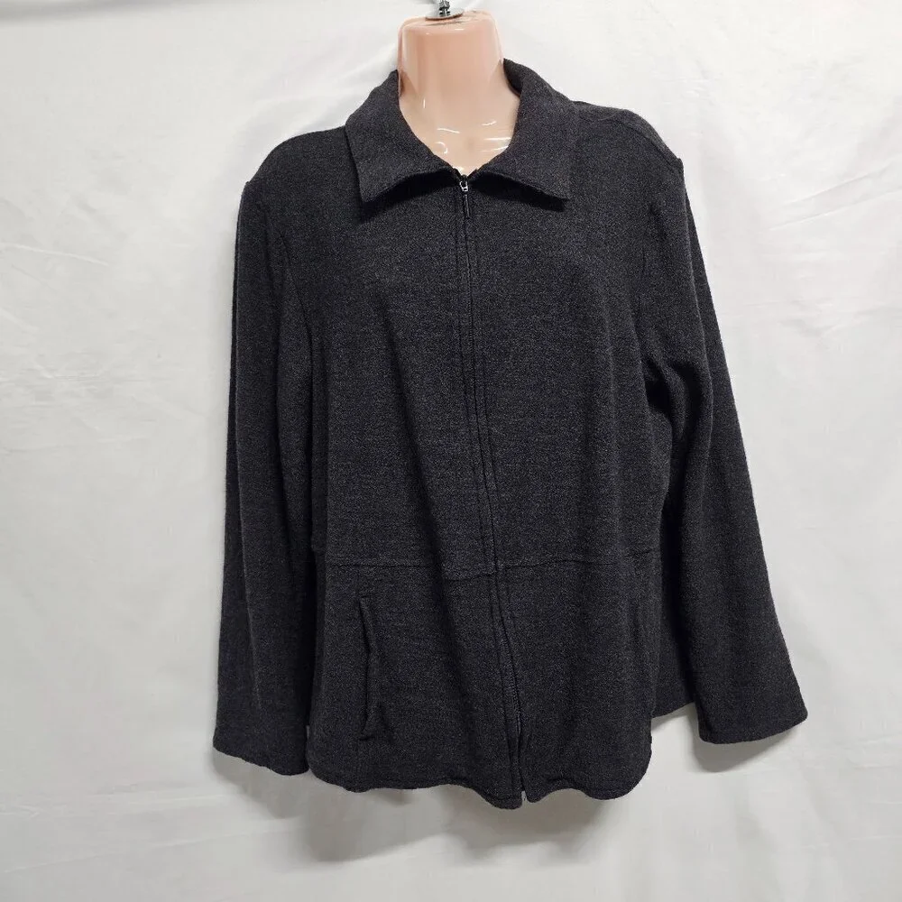 Eileen Fisher Full Zip 100 Wool Jacket Women Size 1X Dark Gray Pockets